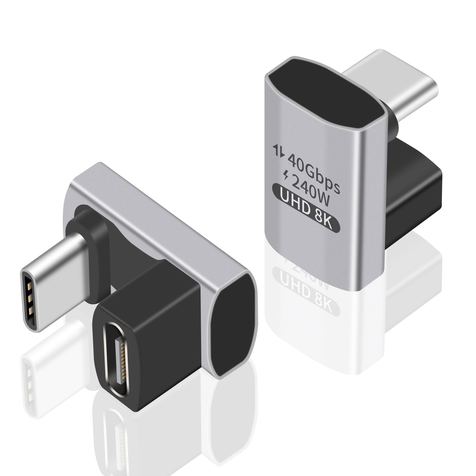 Duttek USB C 180 Degree Adapter 240W PD, 8K@60Hz, 40Gbps,180 Silver