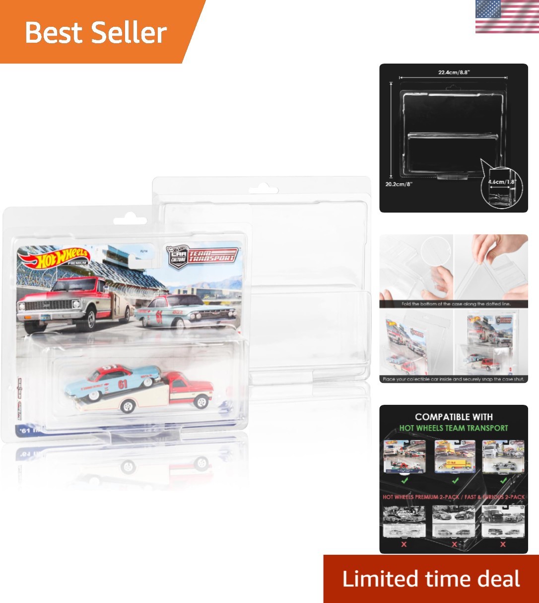 Ultra-Thick 0.7mm Clear Display Cases for Hot Wheels Team Transport - 12 Pack