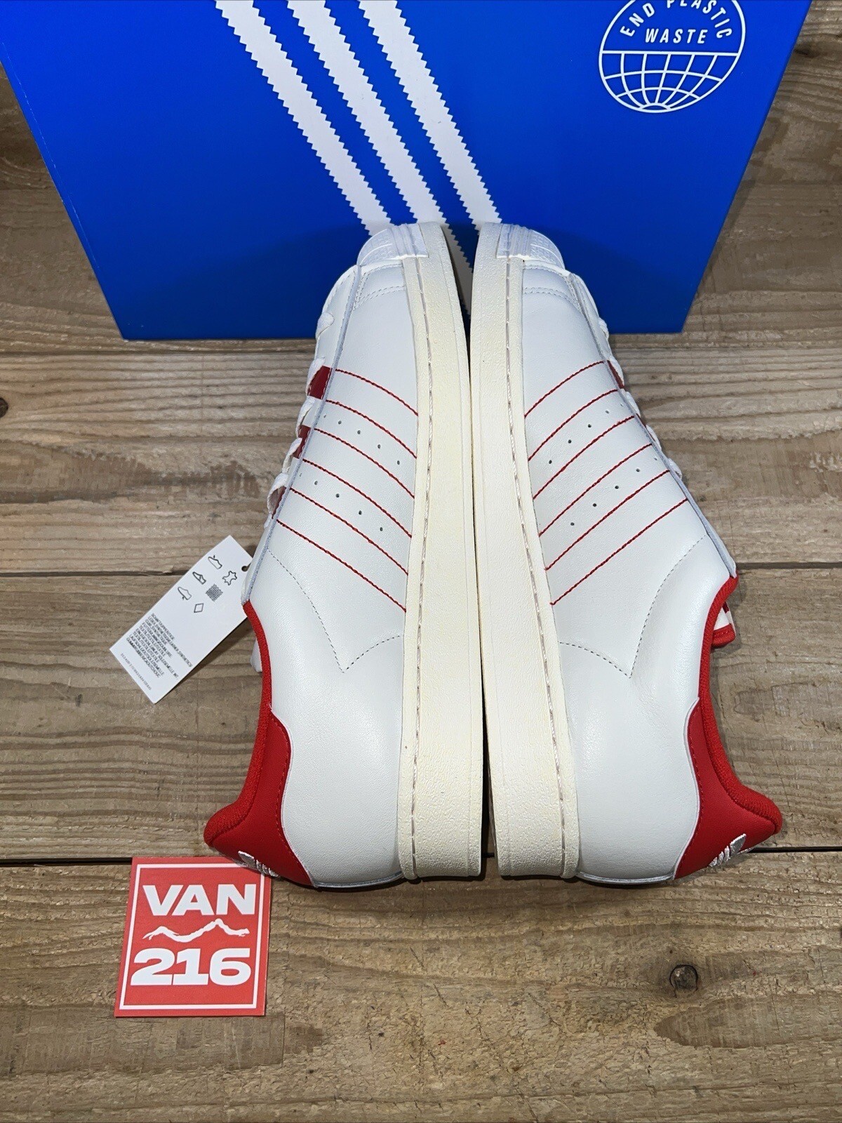 NEW SZS 11-12: Men's Adidas Superstar Low Shell Toe Leather Shoe White/Vivid-Red