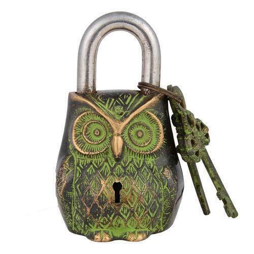 Vintage Style Handmade Brass Owl Shape Padlock With keys Working Functional