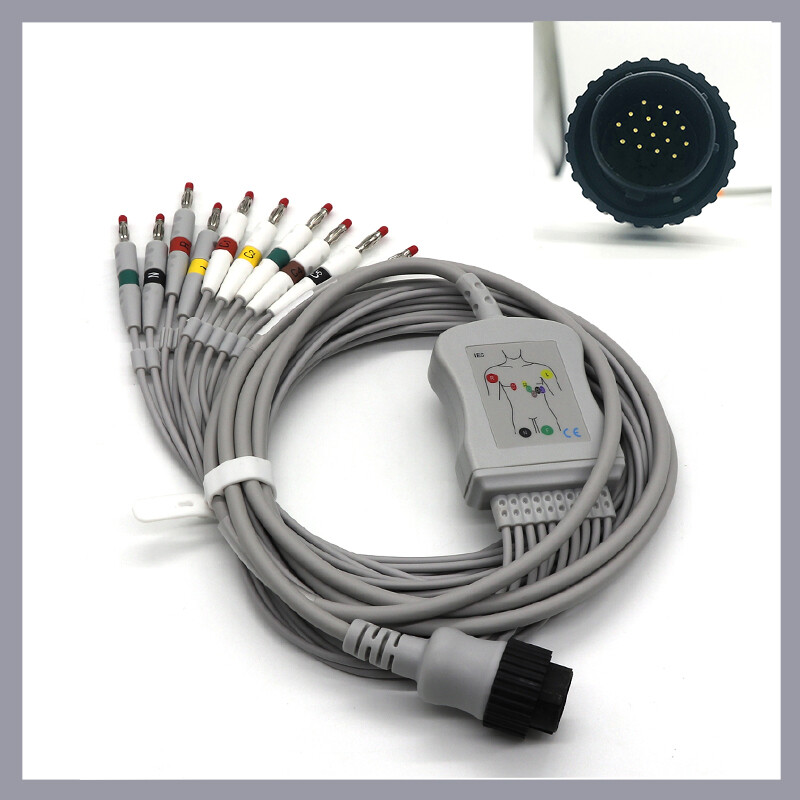 10-Leads EKG ECG Cable IEC Banana 16Pin Compatible with Kenz Cardioline Delta 30