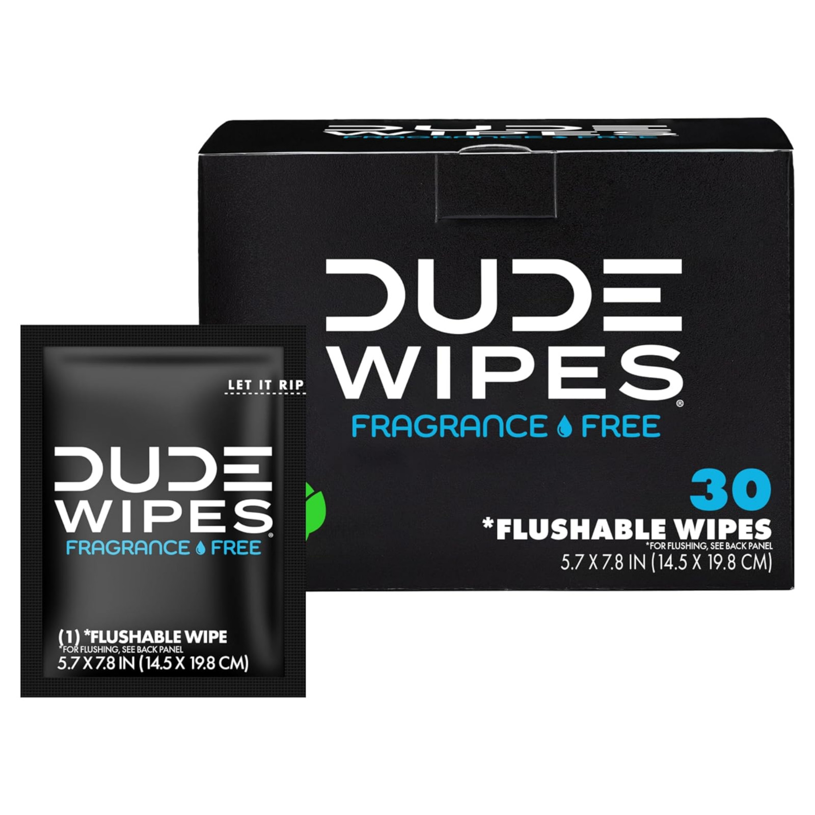 DUDE Wipes On-The-Go Flushable Wipes 30 Count Unscented