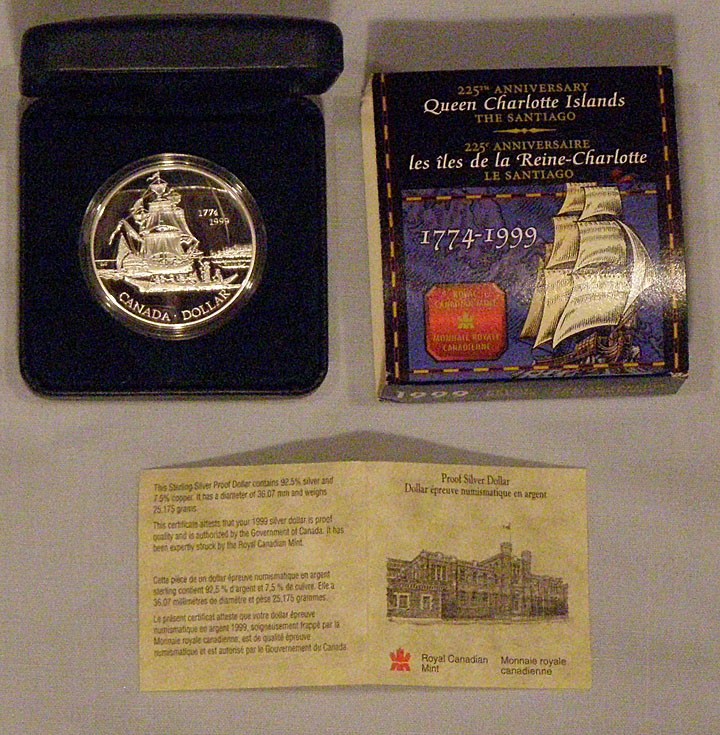 1999 Canada Frosted Proof Silver Dollar, 0.7428 Troy Oz 	(4P)