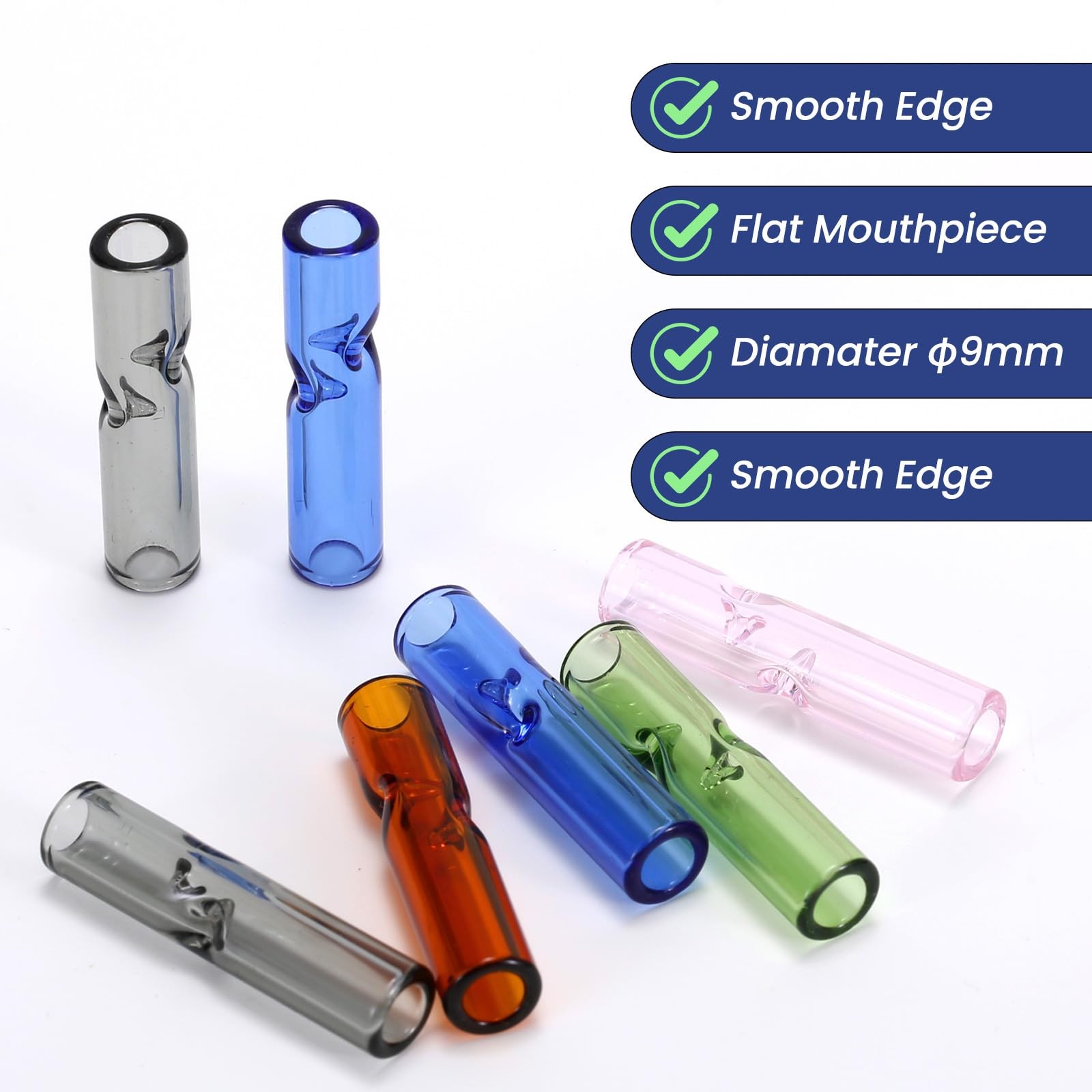 100 Pack Reusable Glass Rolling Tips with Cleaning Brush, 8mm Round...
