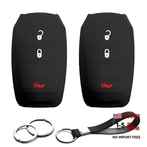 2pcs Compatible with Ram 1500 Truck Pickup Smart 3 Buttons Black Key Fob Cover