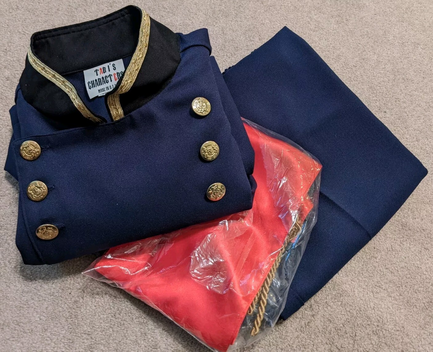 New Tabis Characters Civil War Officer Uniform XL Blue Gold Trim Button Red Sash