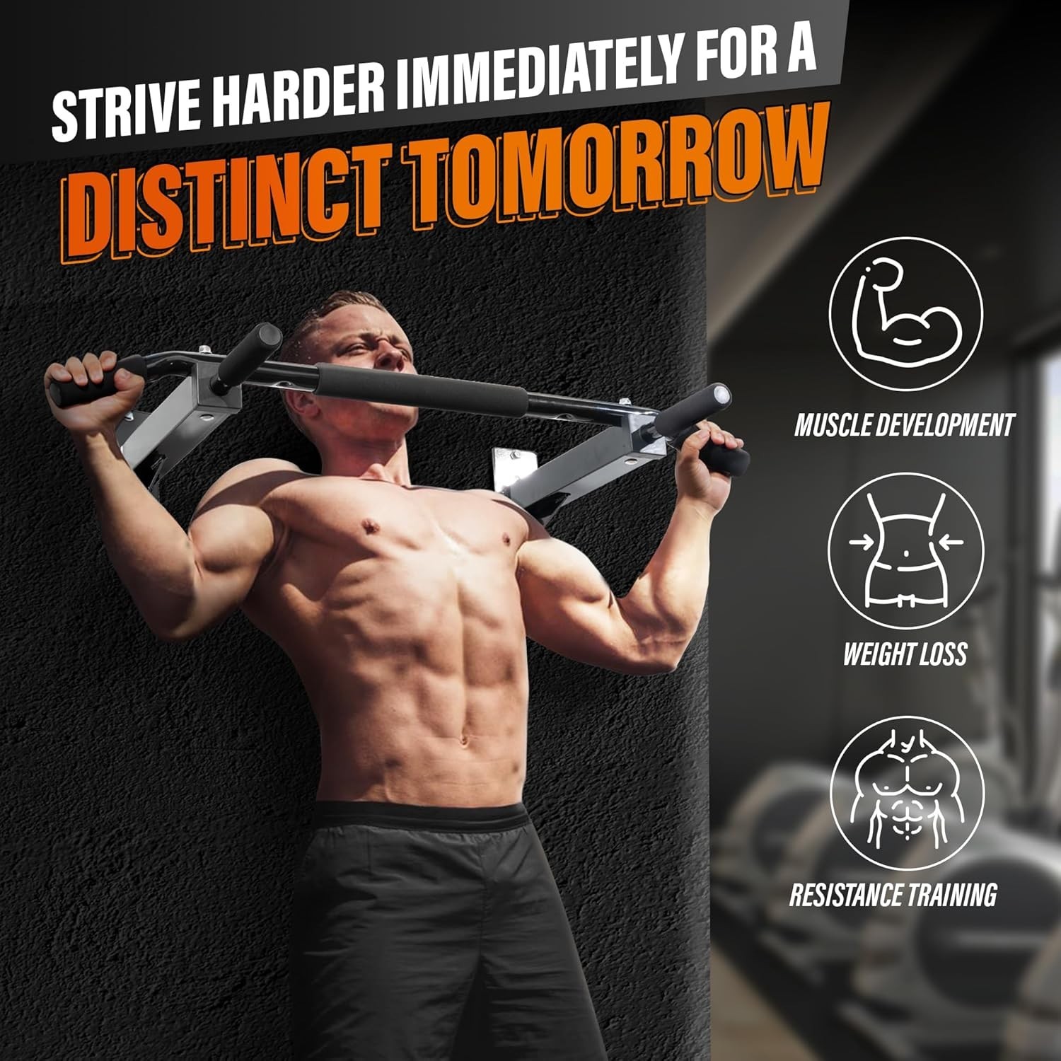 Adjustable Wall-Mounted Pull Up Bar - Strong, Comfortable, Rust-Free Design