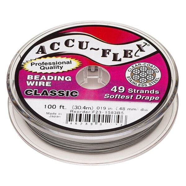Beading Wire, 49 Strand Accu-Flex Clear 0.019" Diameter Round 100 Foot Spool