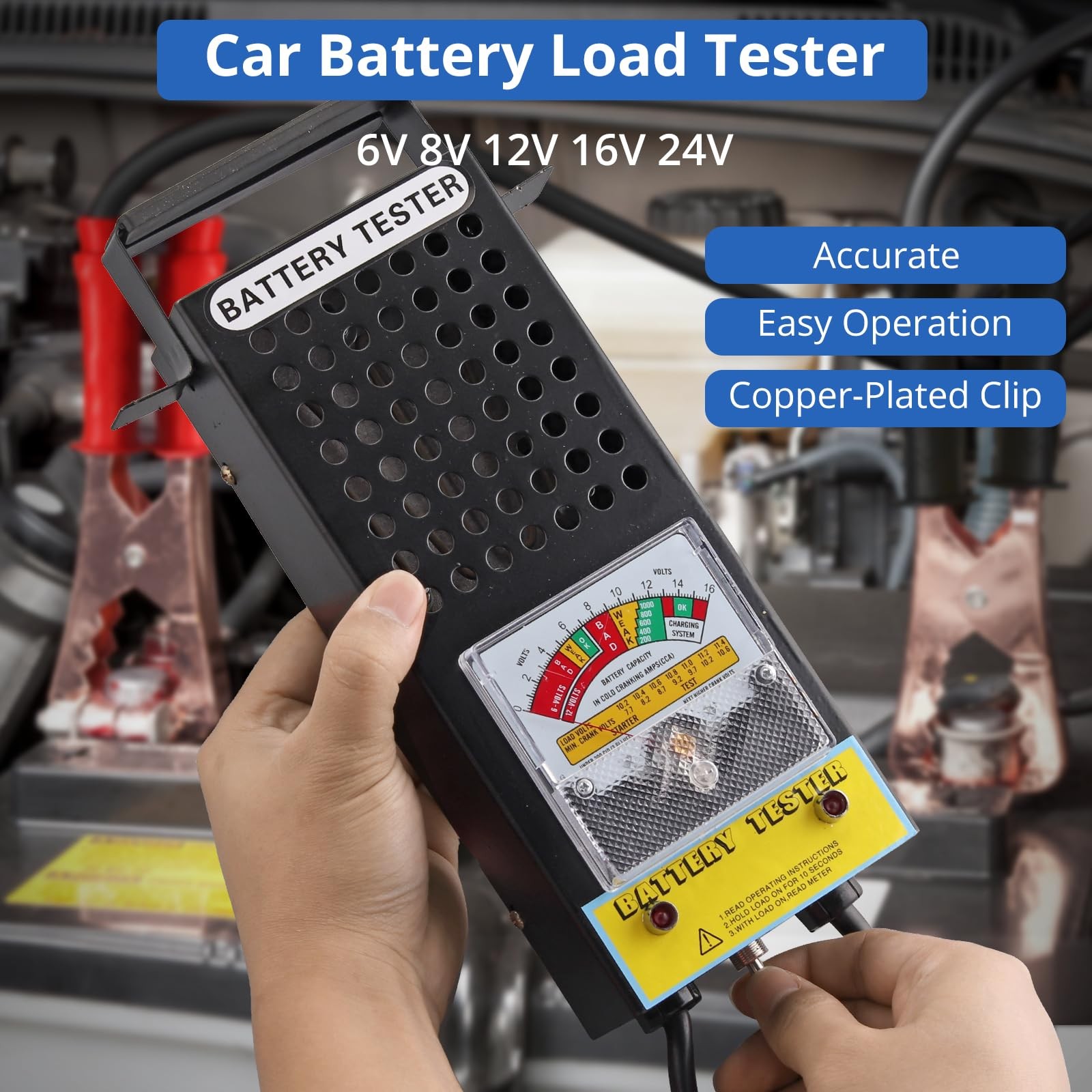 CRLITSIY Battery Load Tester, 6V 8V 12V Alternator POINTER, Black