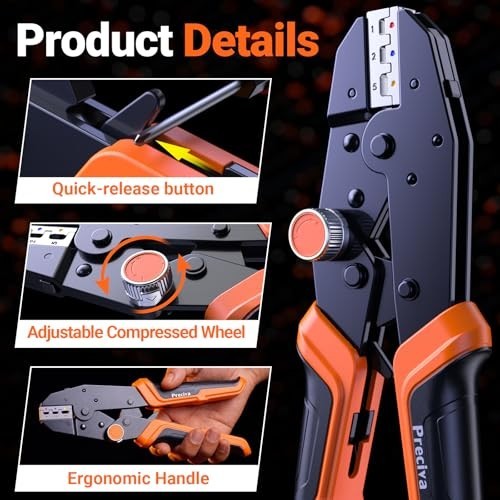 Adjustable Ratchet Crimping Tool Kit with 6 Jaws, 361pcs Terminals & Case - Elec