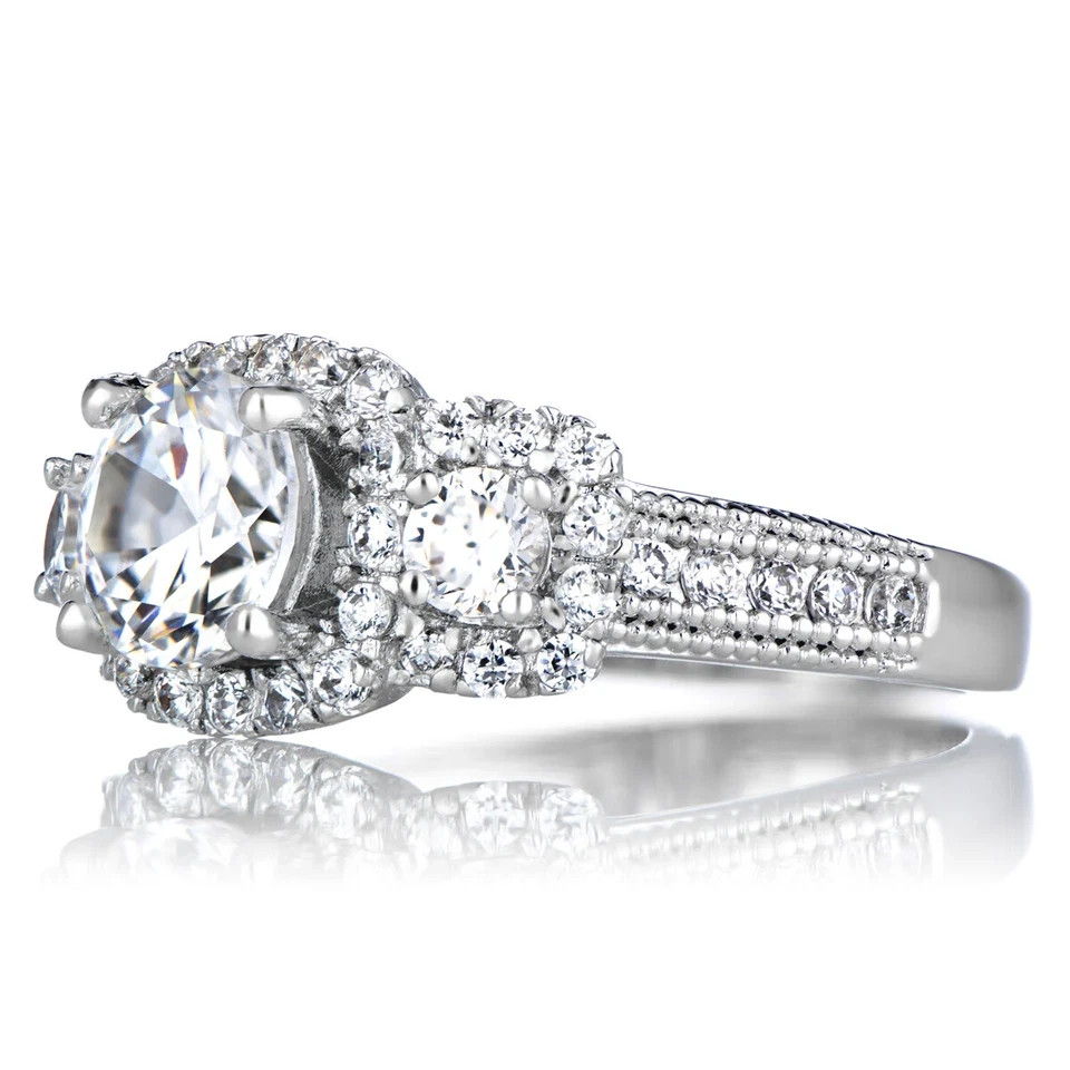 Round Cut 1.70 Ct VVS1 White Diamond Lab-Created Wedding Ring 14K White Gold FN