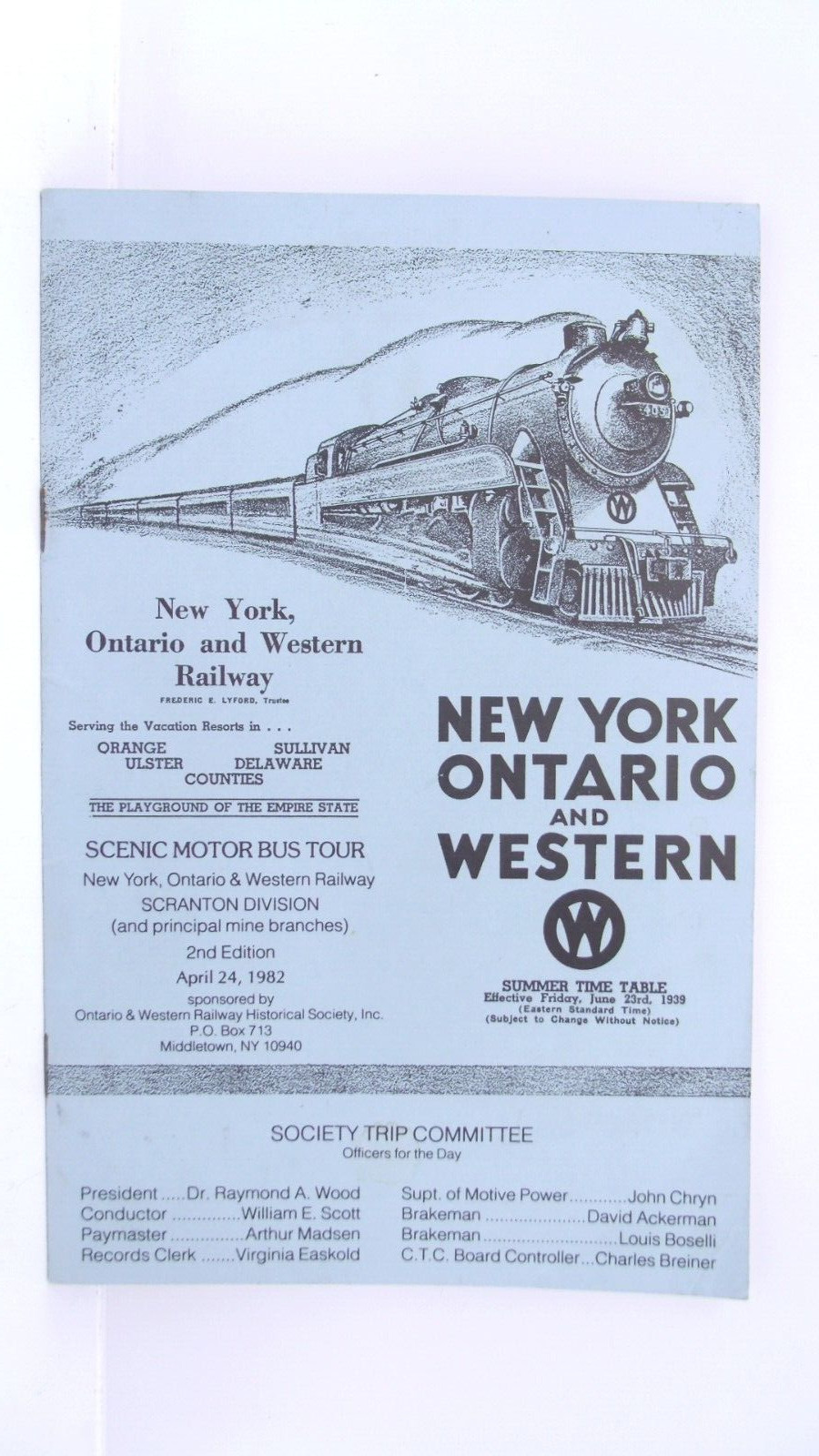 New York Ontario Western NYO&W Railway Train Time Table Book June 23rd 1939 RARE