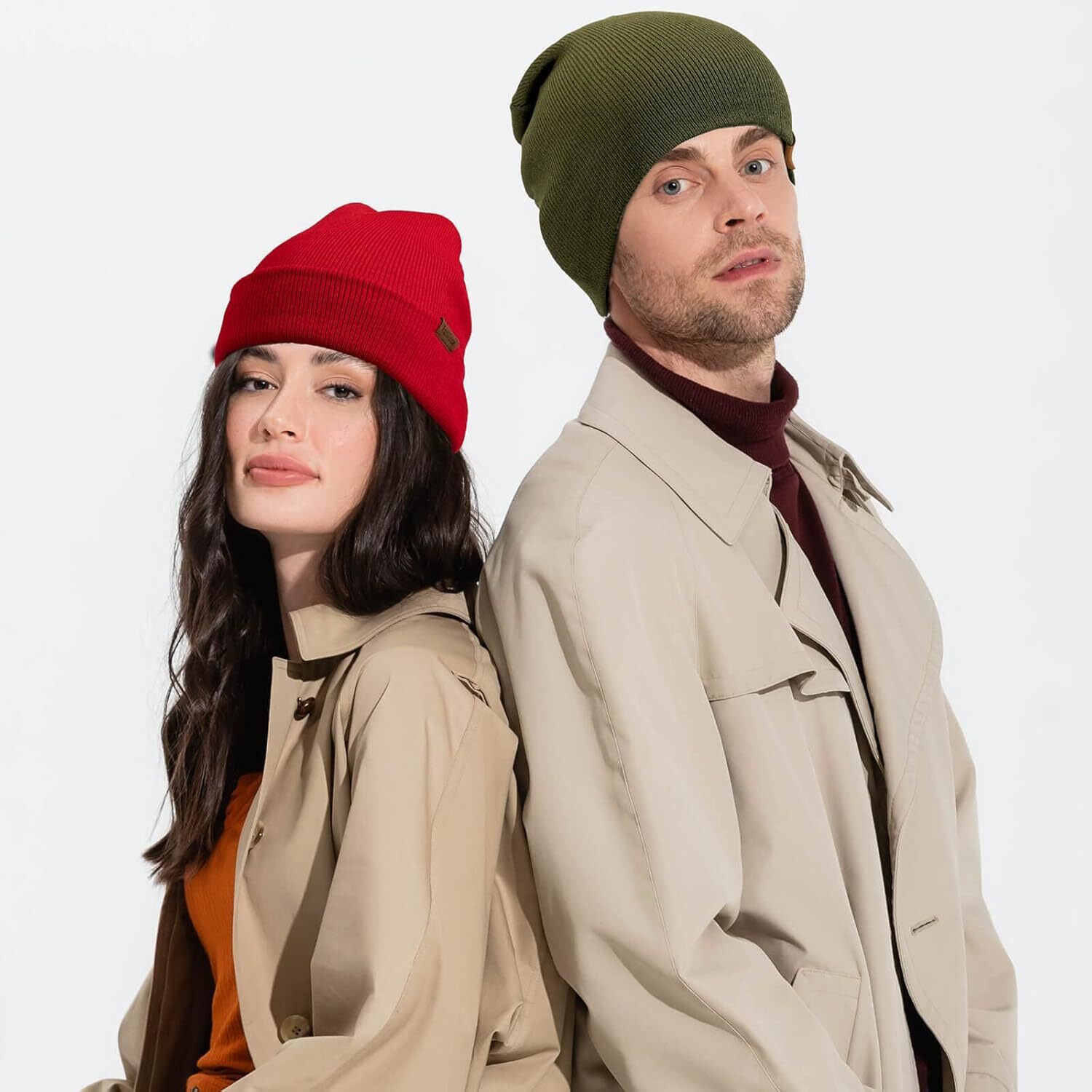 Beanie for Men Winter Thermal Cuffed Knit Hat Warm Gifts Womens Olive Green