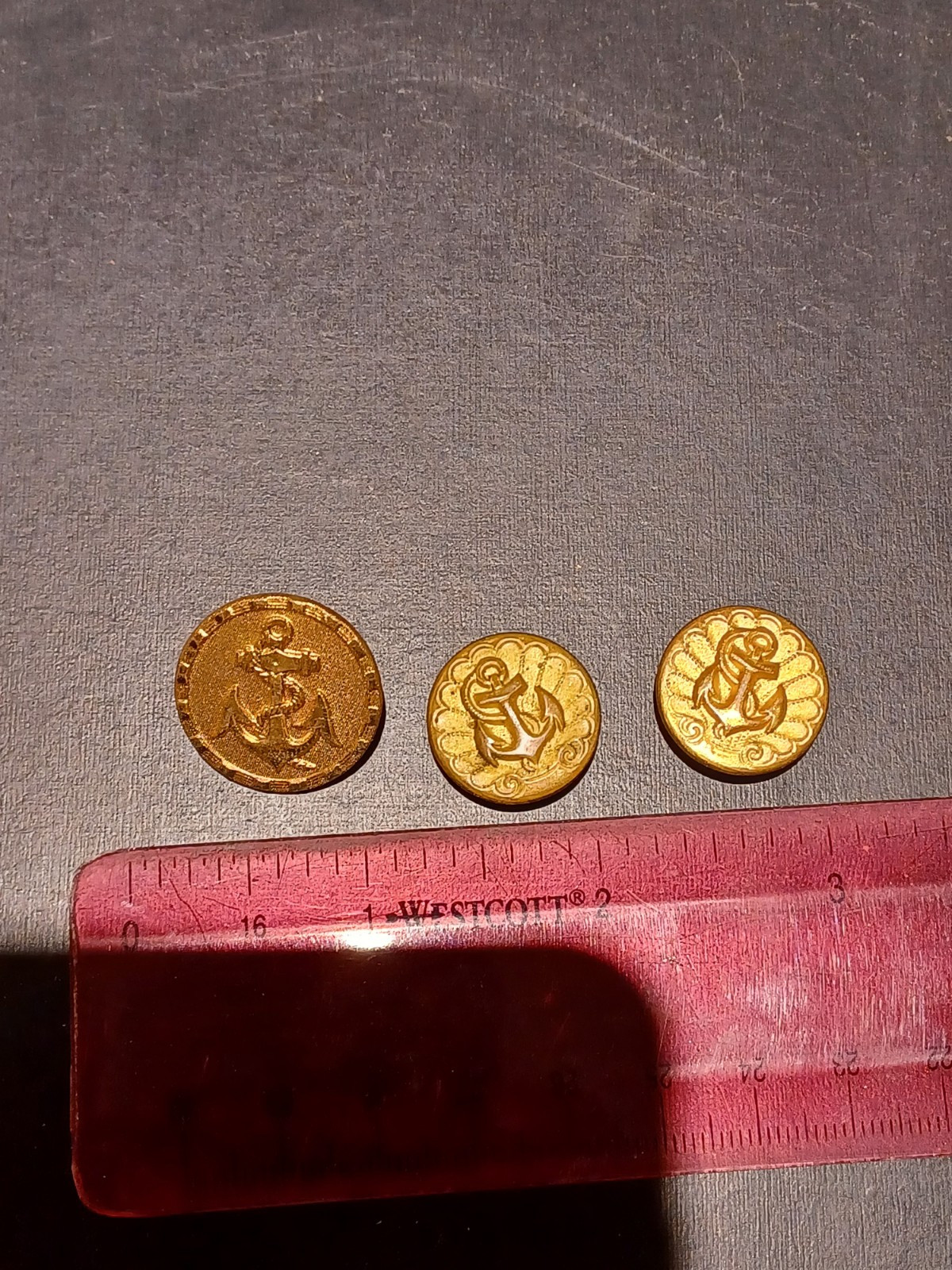 Lot of 3 military buttons, Brass Color With Anchors Marines