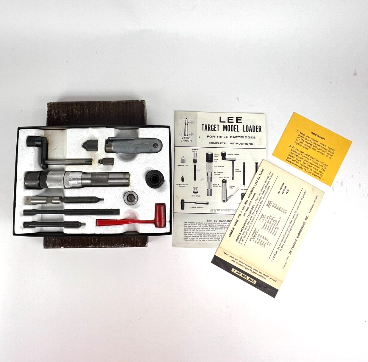 Vintage Lee Target Model Loader 7mm Rem Mag Reloading Kit Micrometer Die Box