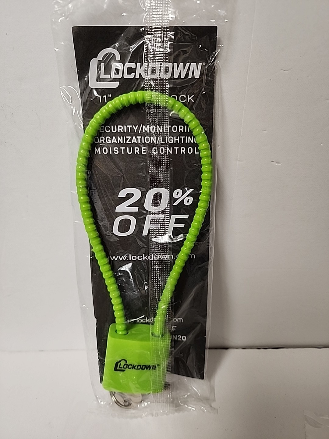 Lockdown 11" Cable Lock Re-Enforced Non-marring Sheathing 2-keys Lime Green
