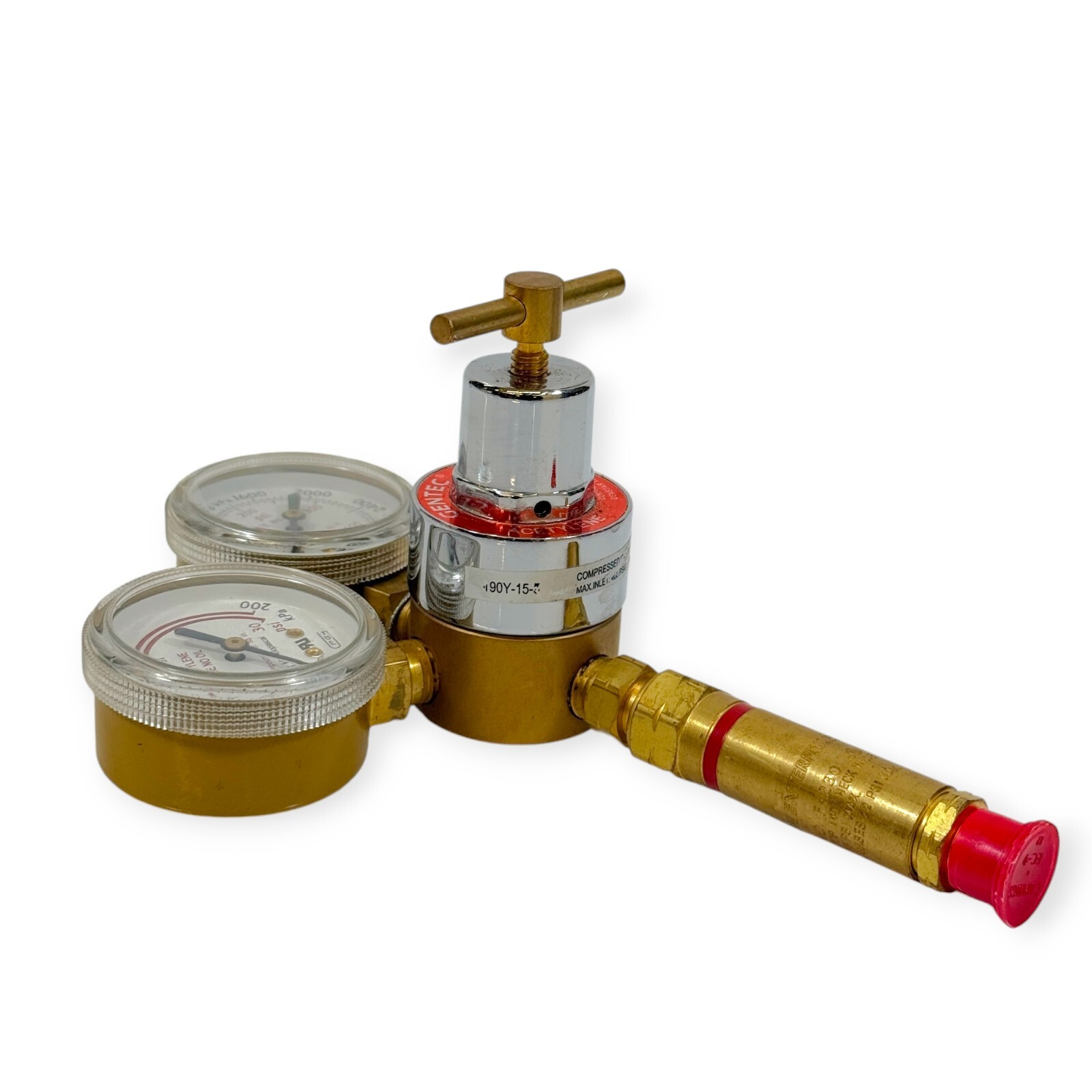 Gentec Compressed Gas Acetylene Regulator Valve 400 PSIG Max Inlet w/ Dual Gauge