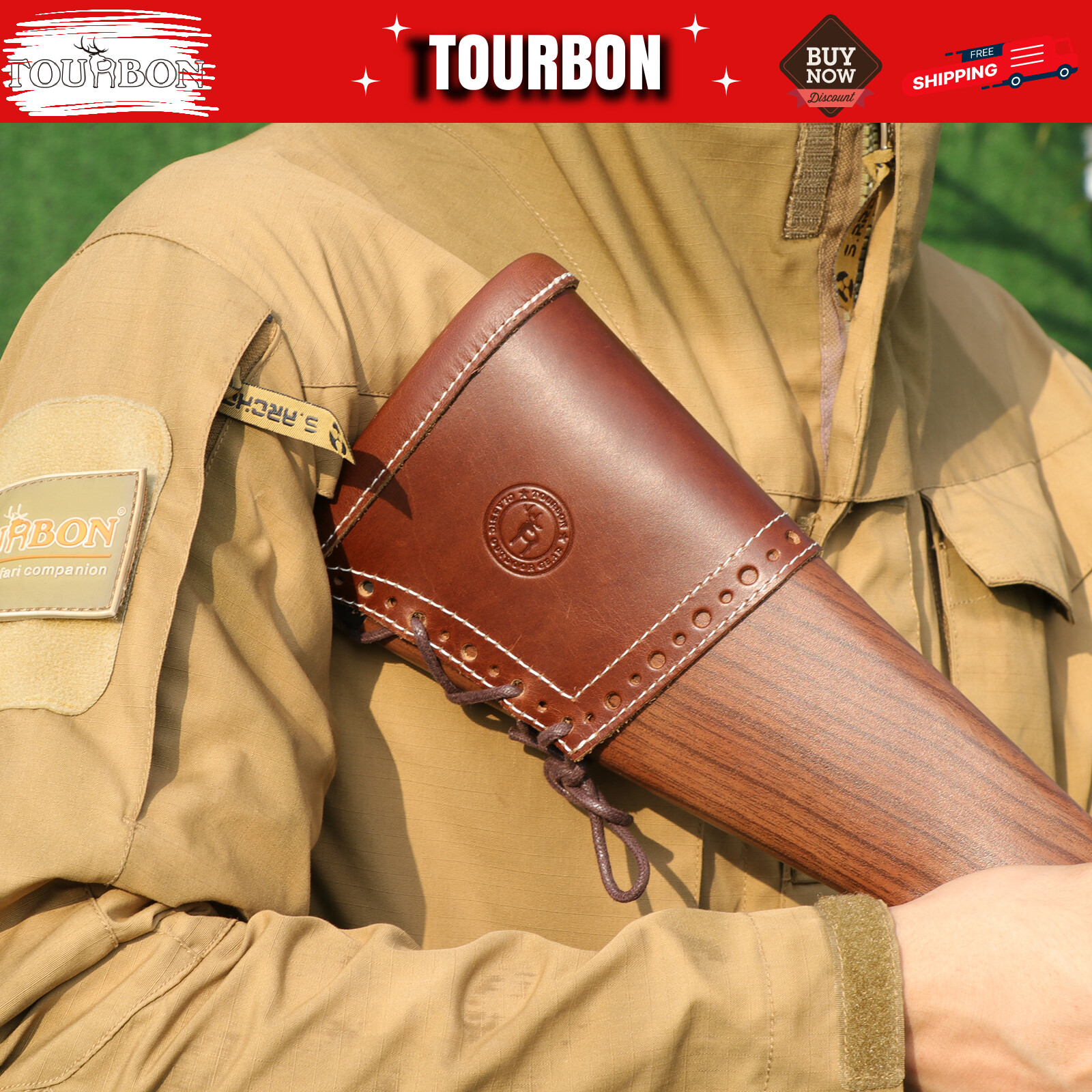 TOURBON Retro Leather Rifle Stock LOP Extension Cover Slipon Shotgun Recoil Pad