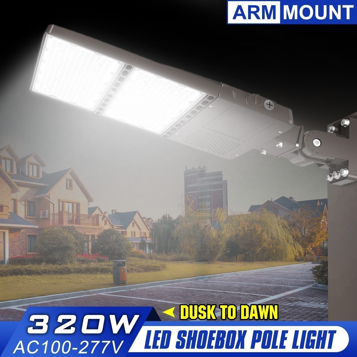 320W LED Parking Lot Light Commercial Dusk To Dawn Shoebox Area Light+Arm mount