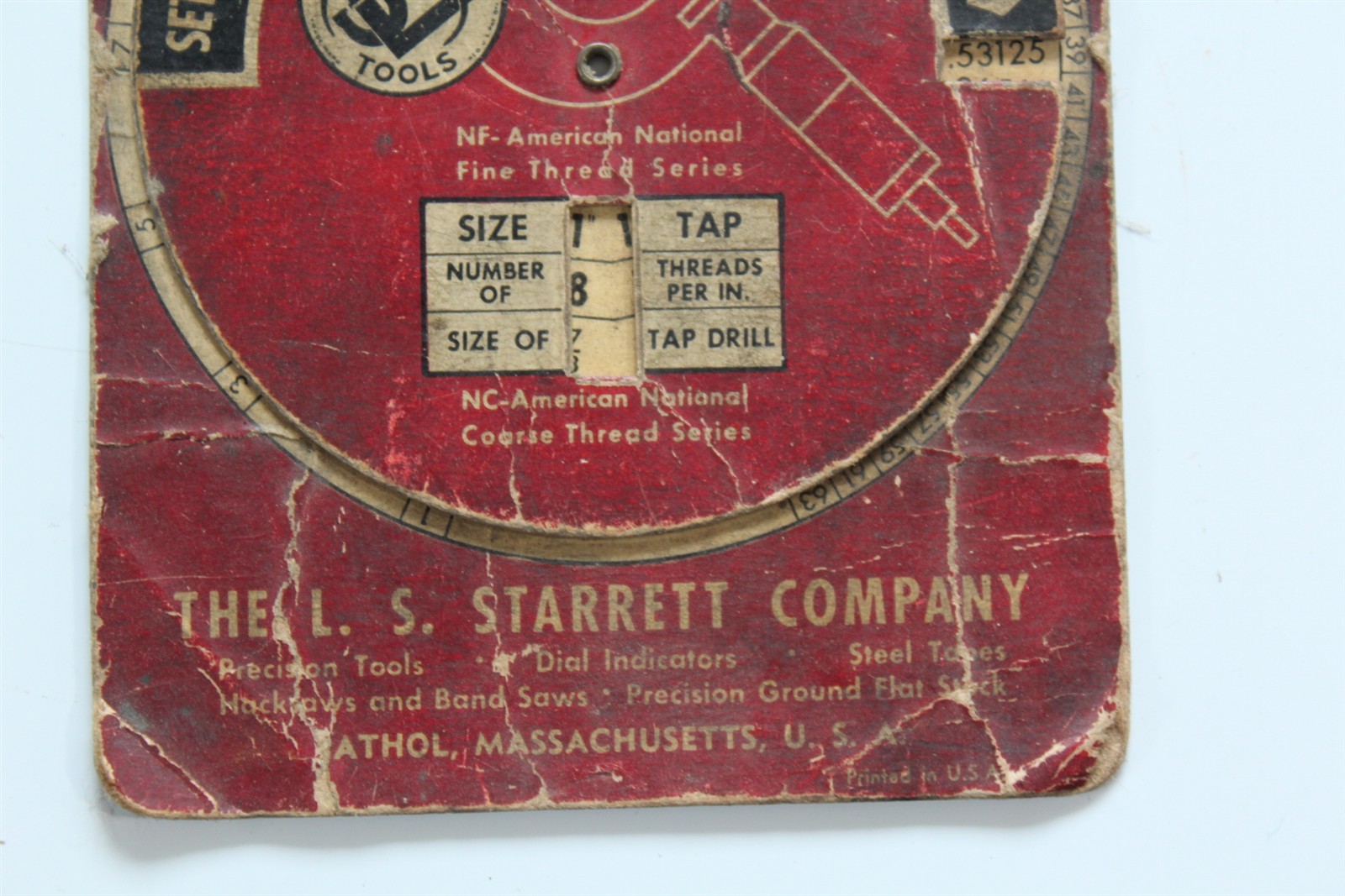 Vintage Starrett Decimal Equivalent Pocket Dial Ca. 1950's Fraction Conversion