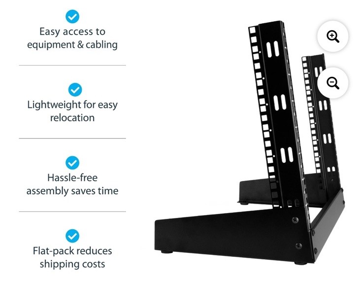 StarTech 8U Desktop PC Rack - 2-Post Open Frame Rack - 19in Open Frame IT Rack