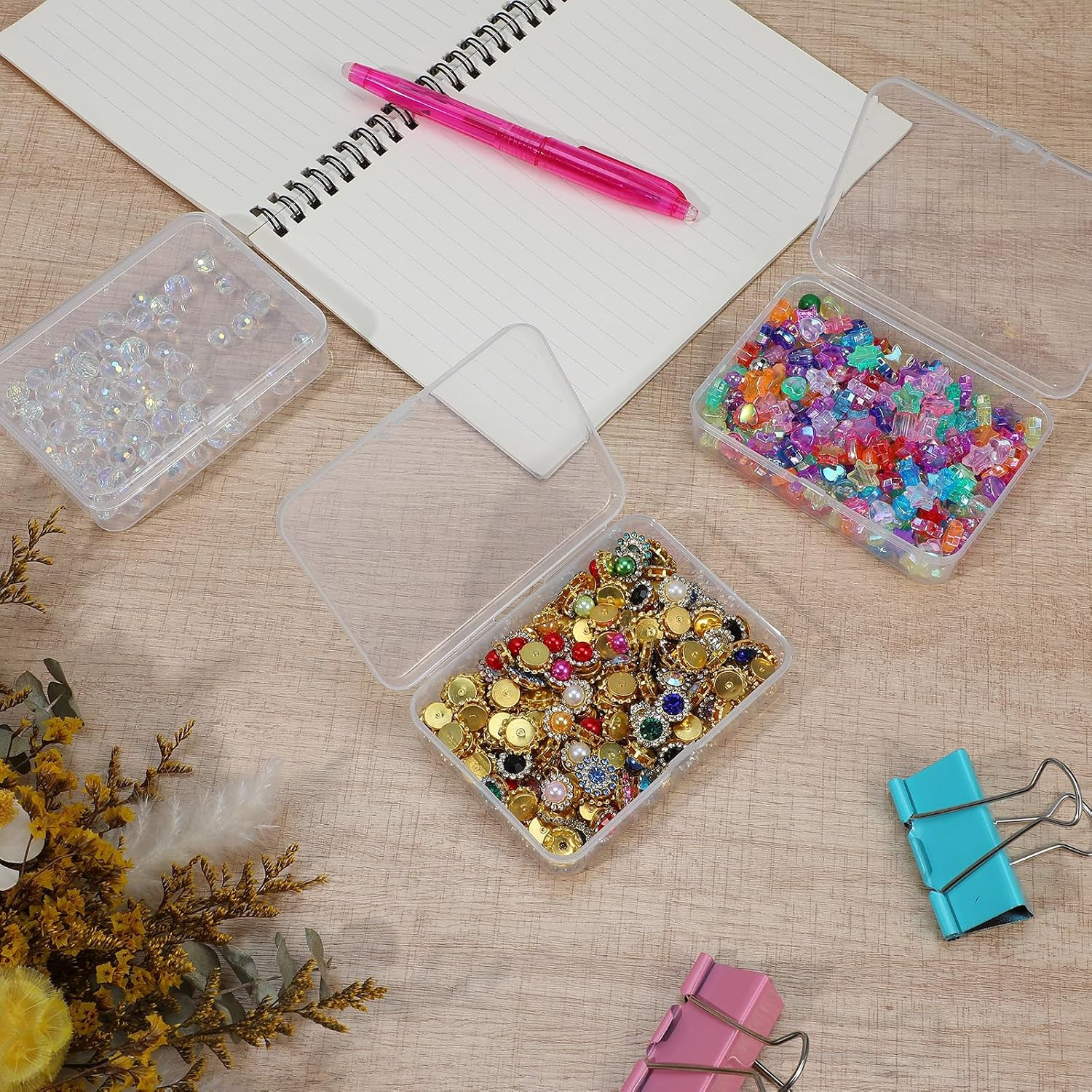 30 Pcs Clear Plastic Beads Storage Containers Box with Lids Mini Square | Small