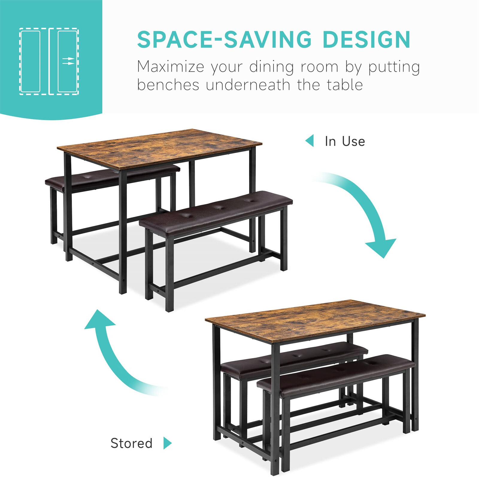 Dining Room Table with Bench Dining Table Set for 4 Kitchen Table with 2 Benches
