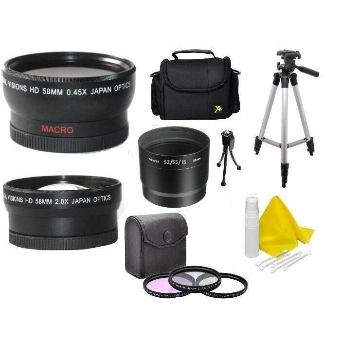 Accessory Kit (Wide Tele Filters Tripod) for Canon PowerShot S5 IS S3 IS S2 IS