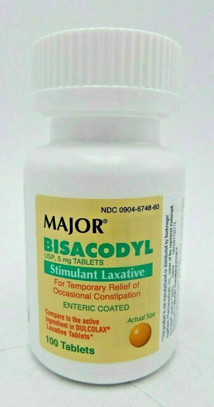 Bisacodyl Tablets 5 Mg stimulant laxative 100 Each (Four 4 Bottles)