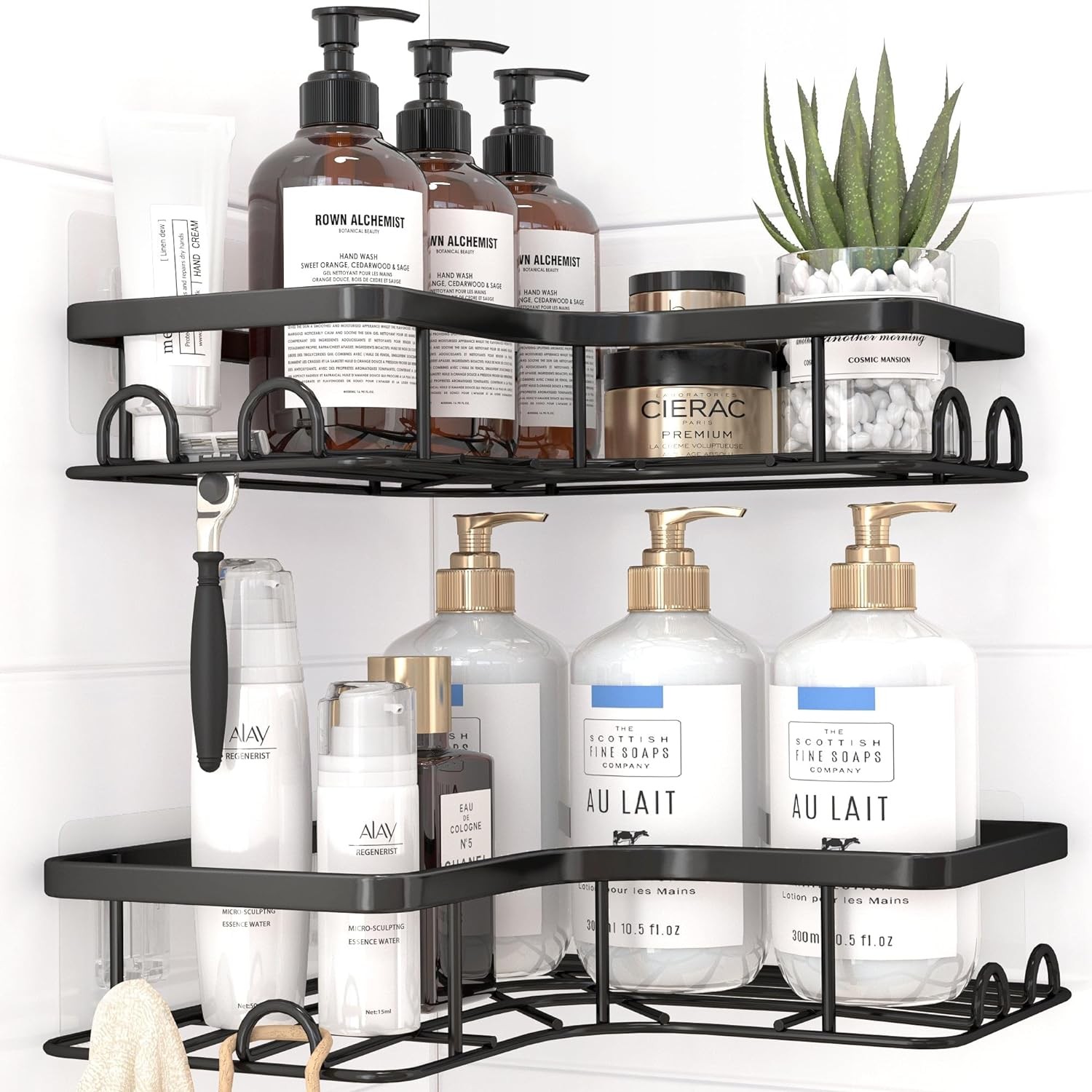 Corner Shower Caddy - 2 Pack, Adhesive Organizers, Medium, Black