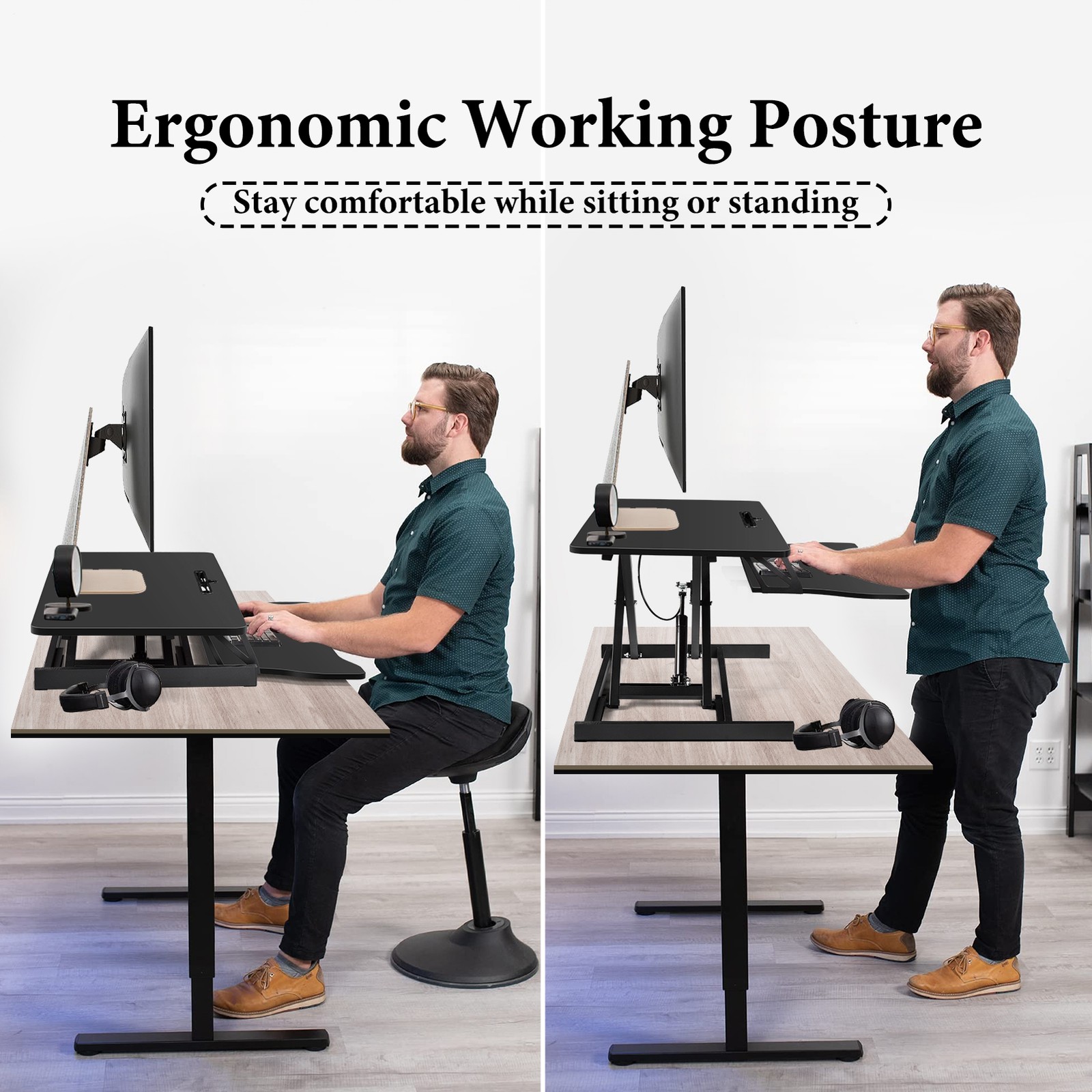 37'' Black Home Office Desk Riser Adjustable Standing Desk Converter