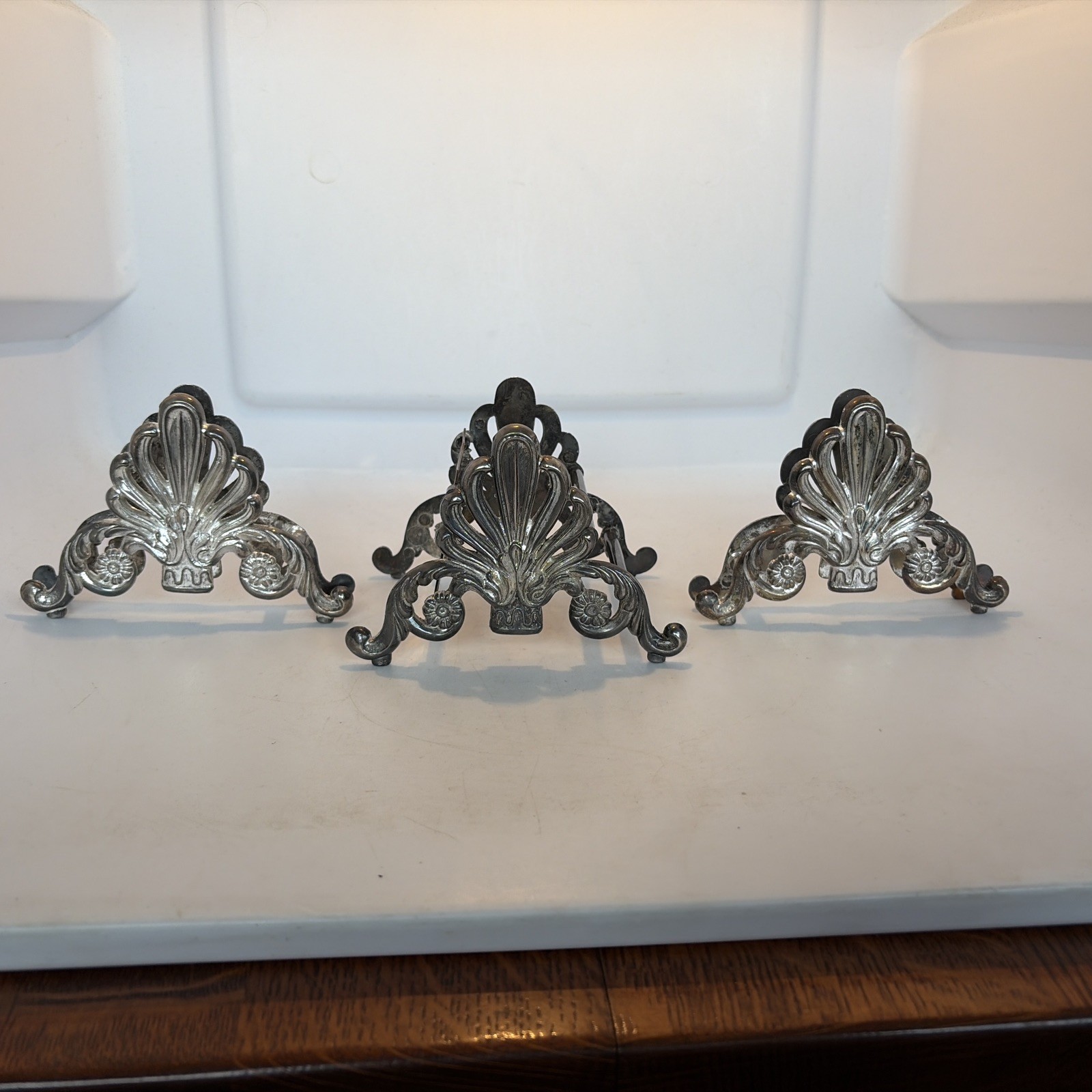 Vintage Baroque Style Silver Plated Buffet Caddies Set Of 3