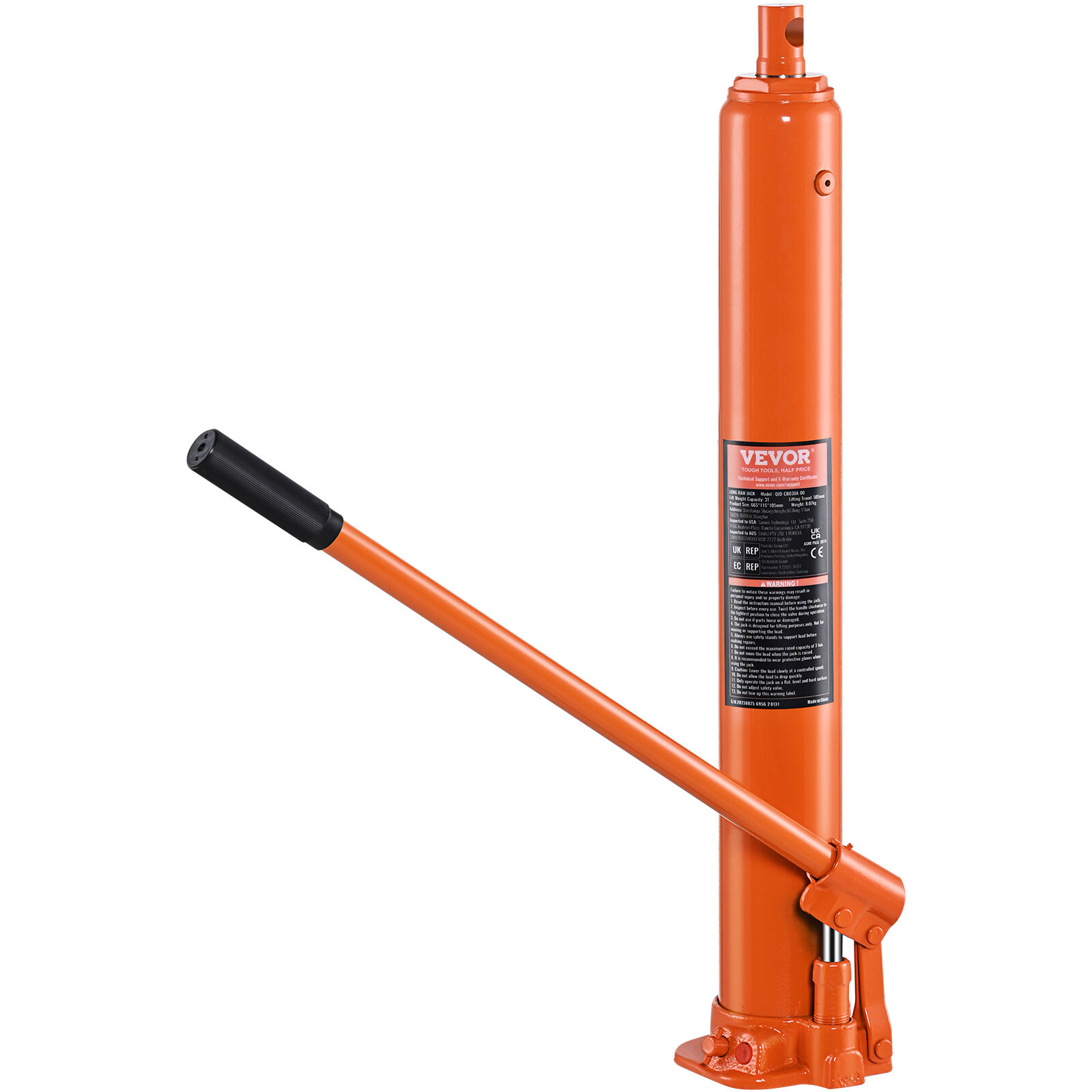 VEVOR Hydraulic Long Ram Jack 4Ton Flat Base Engine Hoist Cylinder Single Pump