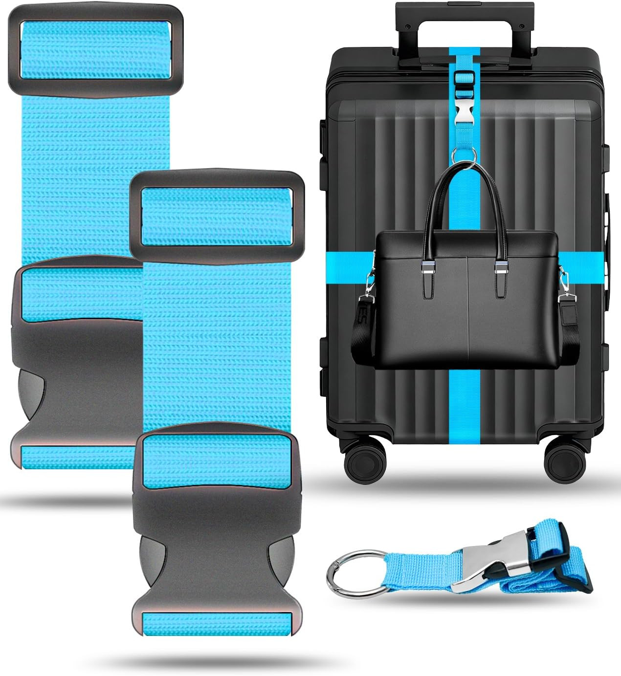 BILIONE 3Pcs Luggage Straps Set - 2 Suitcase Straps 70'' Long and 1 Add a Bag