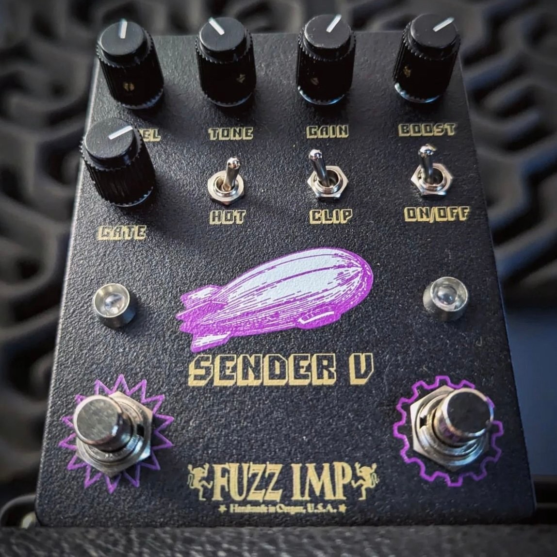 Fuzz Imp Sender V Pi Distortion with Heavy Metal Boost Guitar Pedal Black Enclos