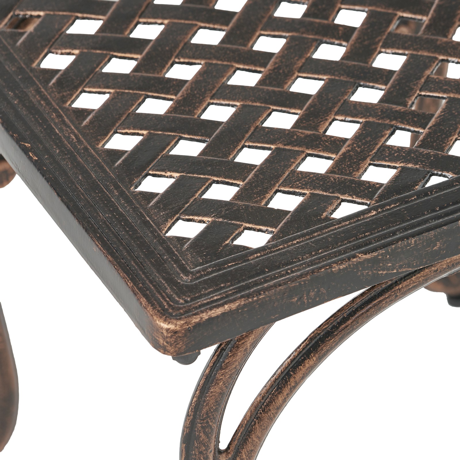 Cast Aluminum End Table Set, Antique Espresso Finish with Lattice Top, 2-Pack