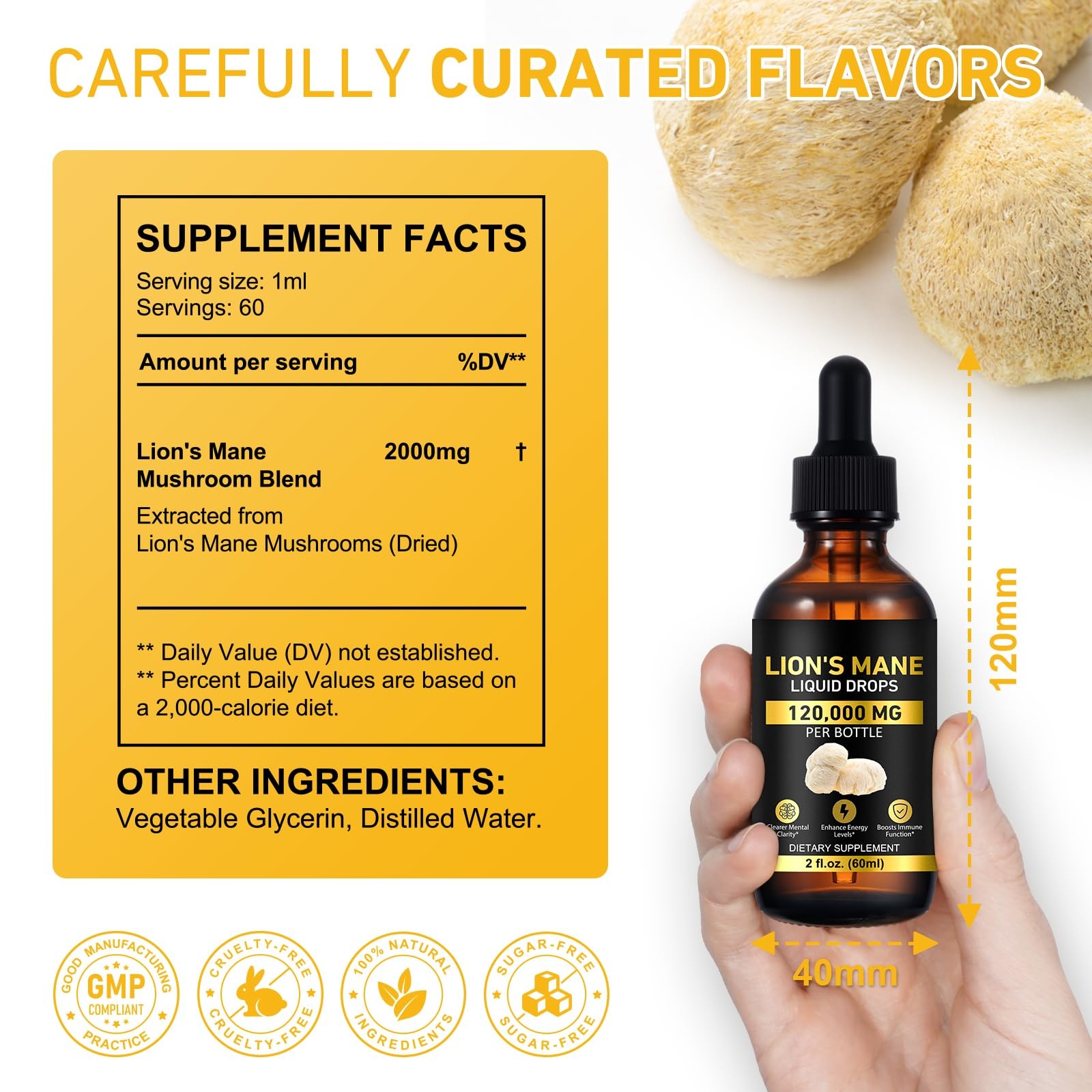 Lions Mane Mushroom Drops 120,000mg Brain Supplement 2oz Memory Focus