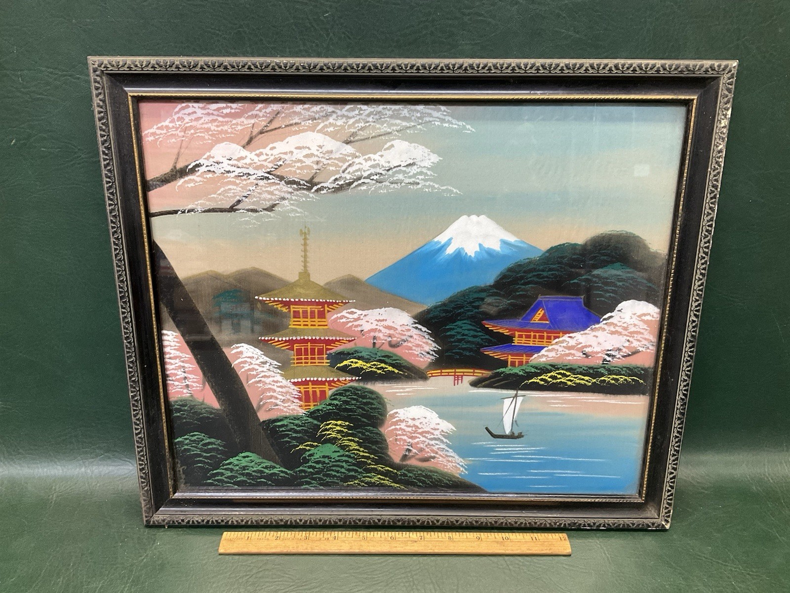 Vintage Original Japanese Mount Fuji Landscape Painting on Silk Signed & Framed