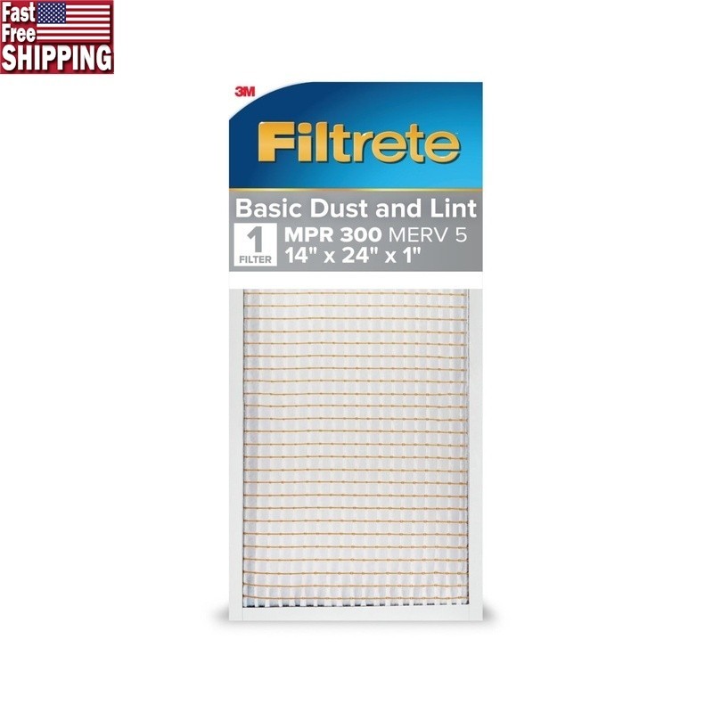 Air Filter 14x24x1 MPR 300 MERV 5 Dust Lint Reduction 3 Month Reminder New