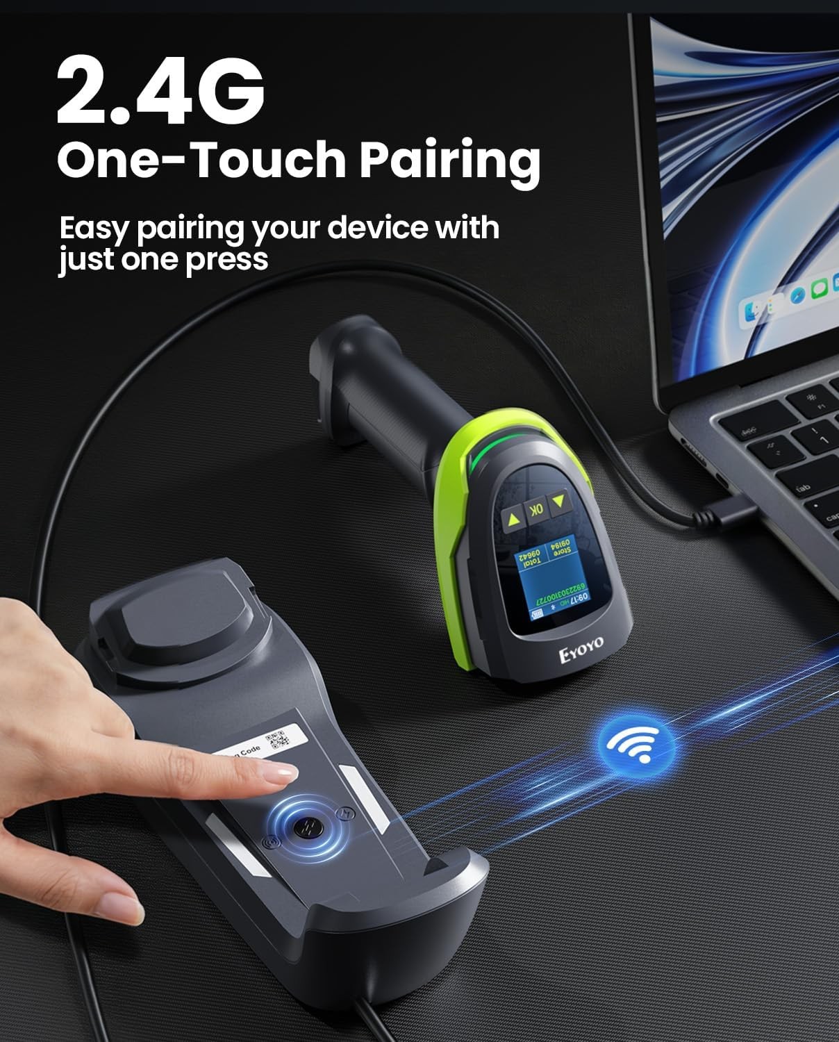 Eyoyo 1.44" LCD Barcode Scanner Wireless with Screen 1D 2D QR Bluetooth Scanner