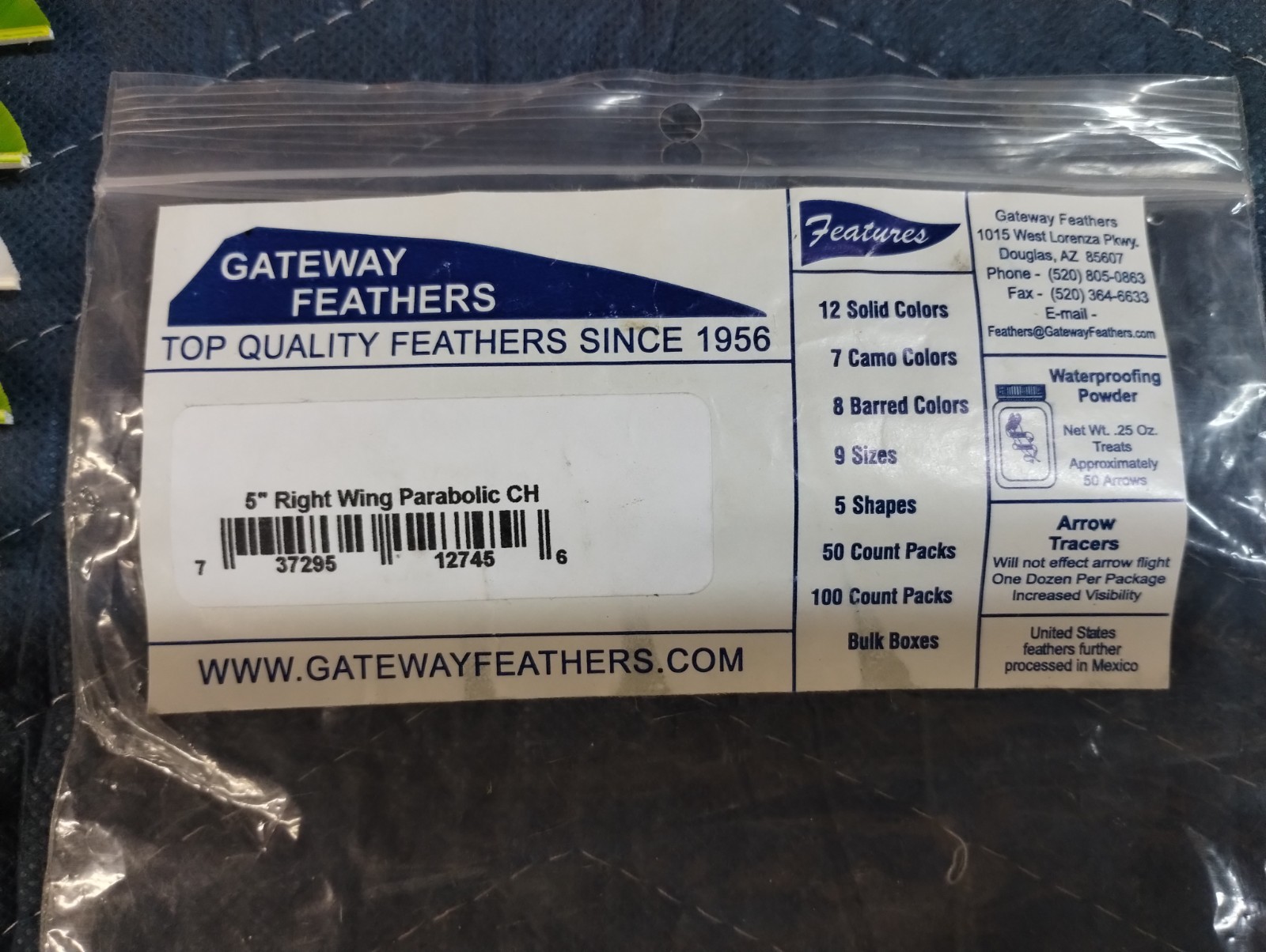11 Count Gateway Feathers 5" Right Wing: Parabolic, White & Green