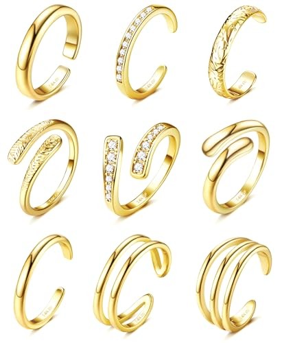 Toe Rings for Women 14K Gold Filled Simple Hug CZ Triple Open 14k gold plated