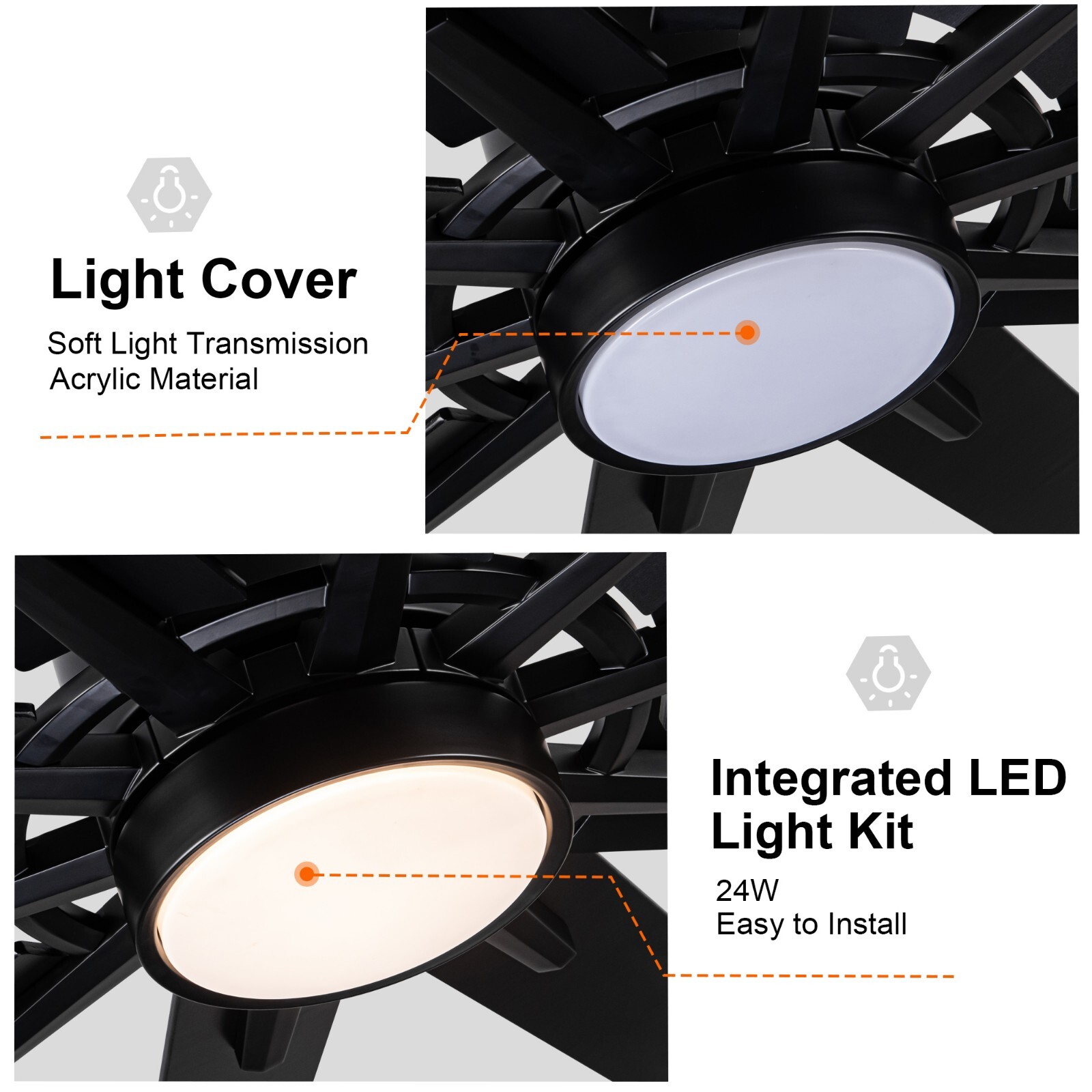 72'' Integarted LED Large Black Double Finish Ceiling Fan with Remote Control