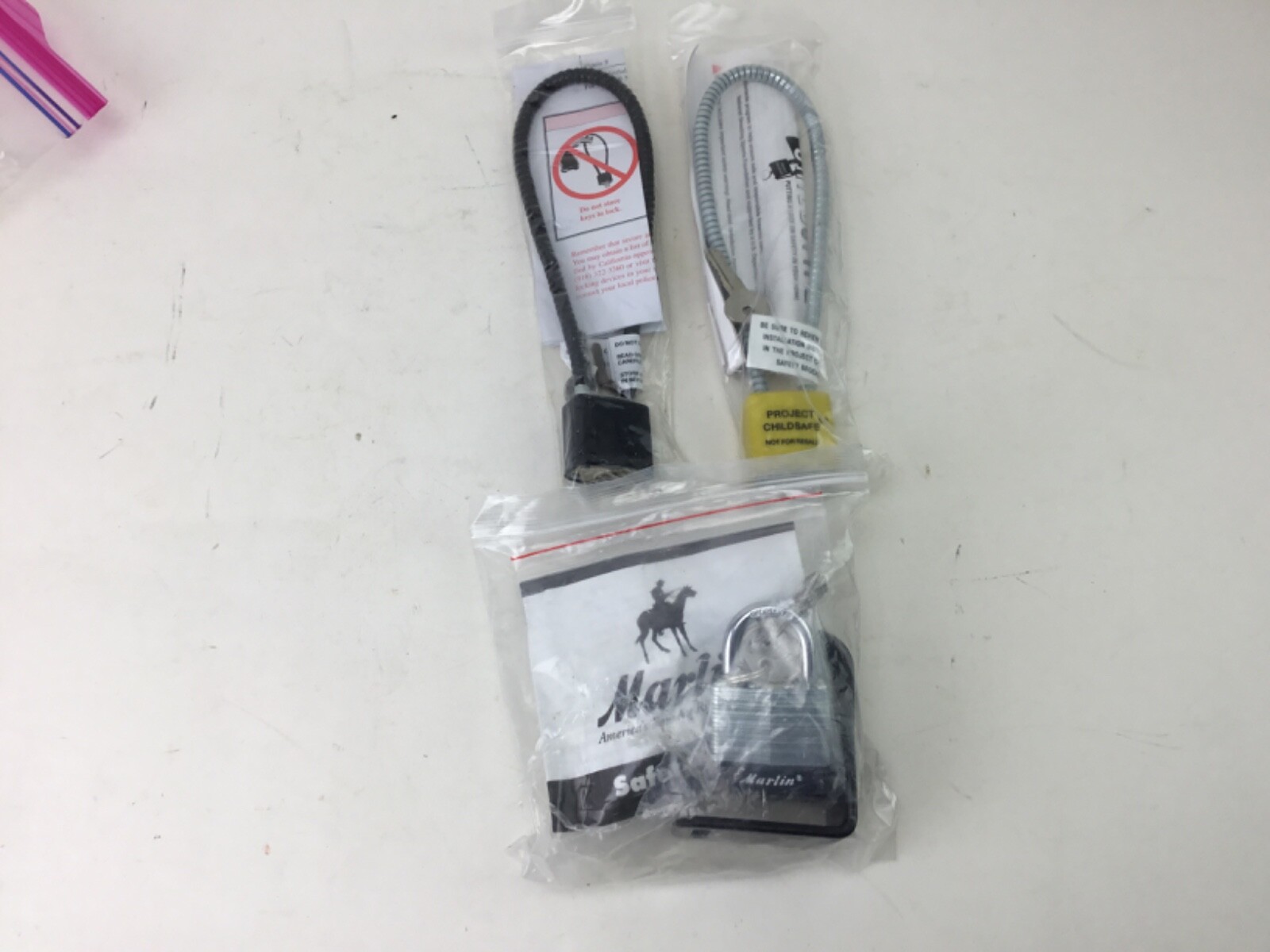 Factory Ruger Cable Gun Lock, Marlin Safety Lock, Project Childsafe Trigger Lock