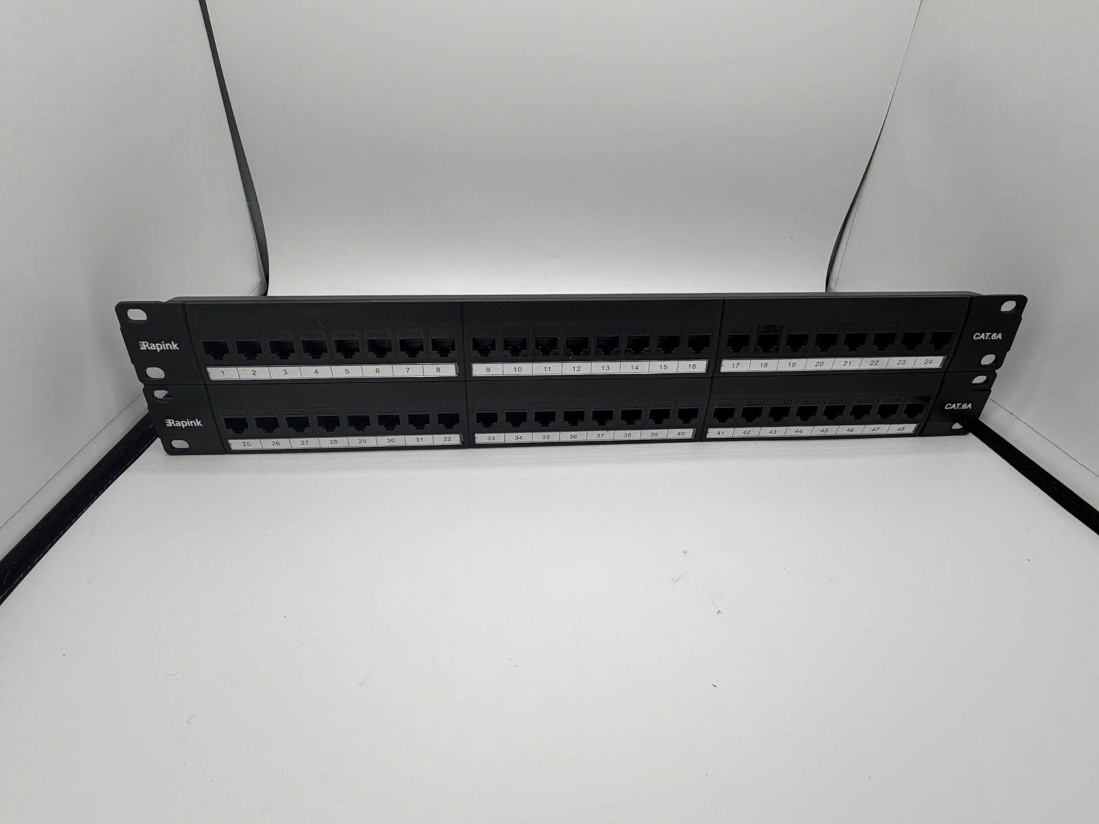 Rapink Patch Panel 48 Port Cat6A with inline keystone, Pass-Thru