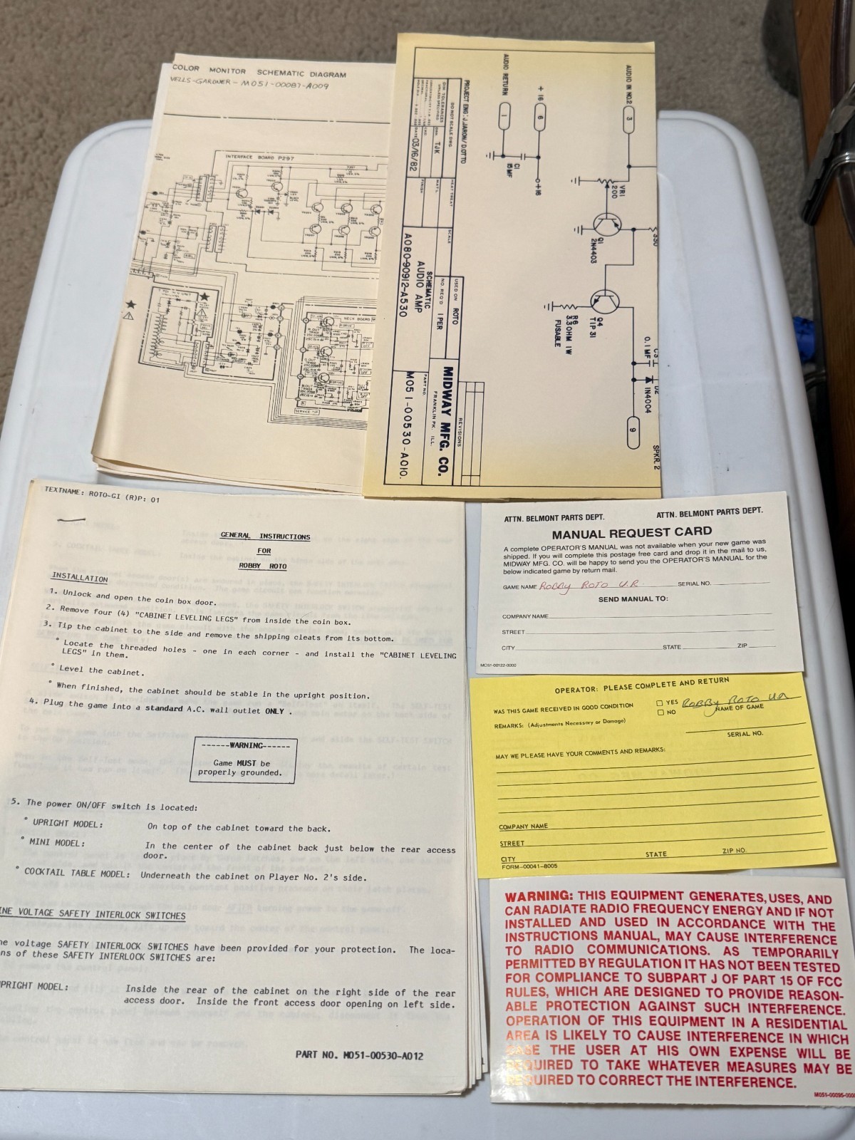 1981 GOTTLIEB FACTORY ORIGINAL MANUAL PACKET FOR ROBBY ROTO ARCADE GAME