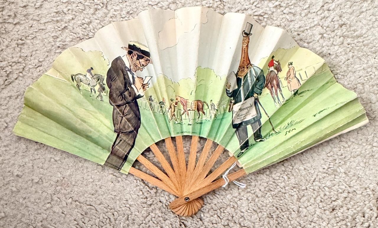 Antique Heidsieck Dry Monopole Champagne Ad Folding Fan Georges Goursat #200