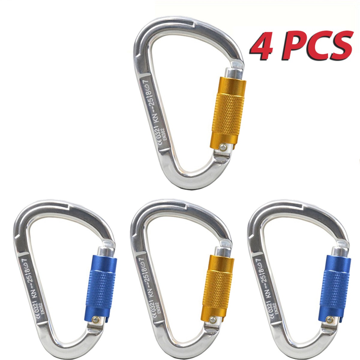 4X 25KN Aluminum Carabiner Clip Spring Snap Hook For Rock Climbing Gym Outdoor