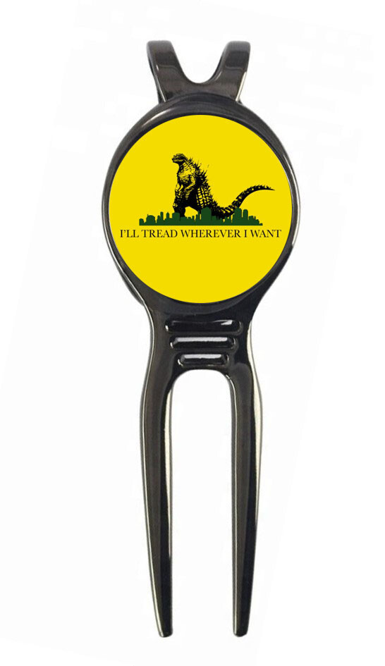 Godzilla Tread Wherever I Want Gift Golf Ball Marker + Black Gunmetal Divot Tool
