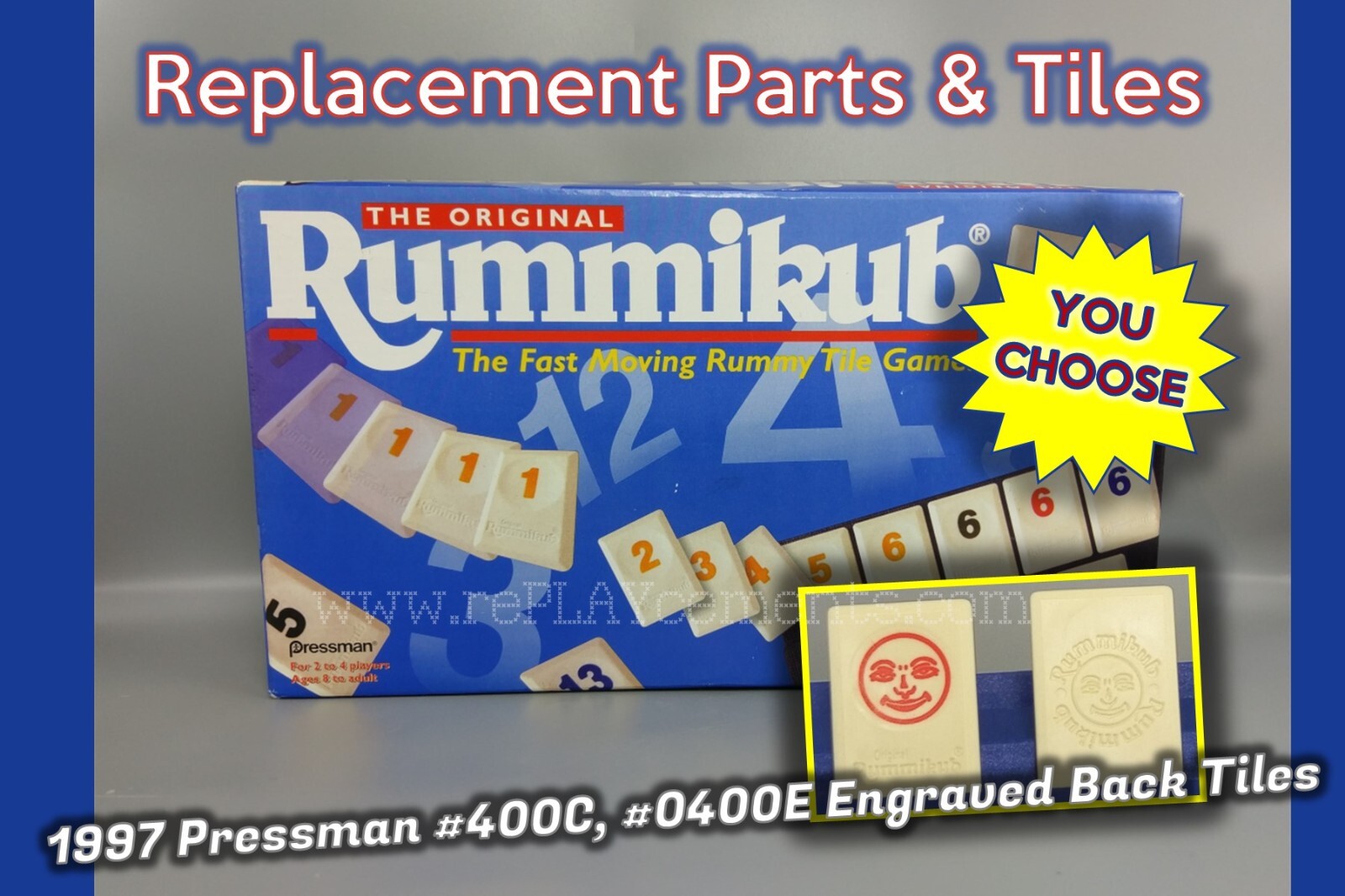 1997 Pressman RUMMIKUB Replacement Pieces Parts & Engraved Back Tiles YOU CHOOSE